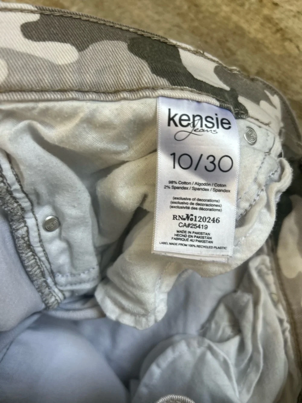 Kensie Camo Denim Mini Skirt Size 10 Grey Camouflage Raw Hem